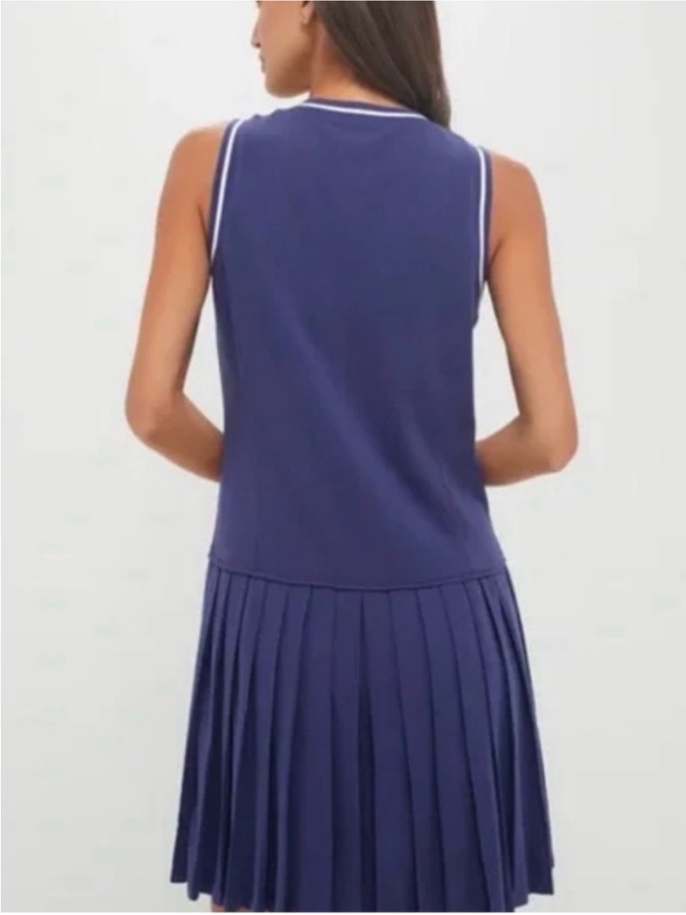Tuckernuck pleated Navy Sleeveless V-Neck Tennis Dress with White Trim - Picture 4 of 4